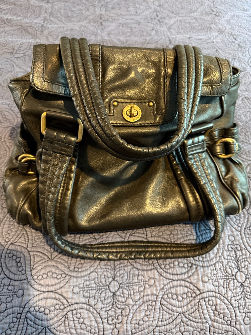 Marc by Marc Jacobs Black Leather Shoulder Bag with Gold Hardware